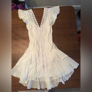 Chazo Ruiz Ibizia - Festival white Lace Ruffle V-Neck Women's Dress